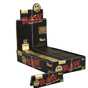 RAW Black 1 1/4 Rolling Papers | 24 Packs of 50 Artisan Papers per Pack